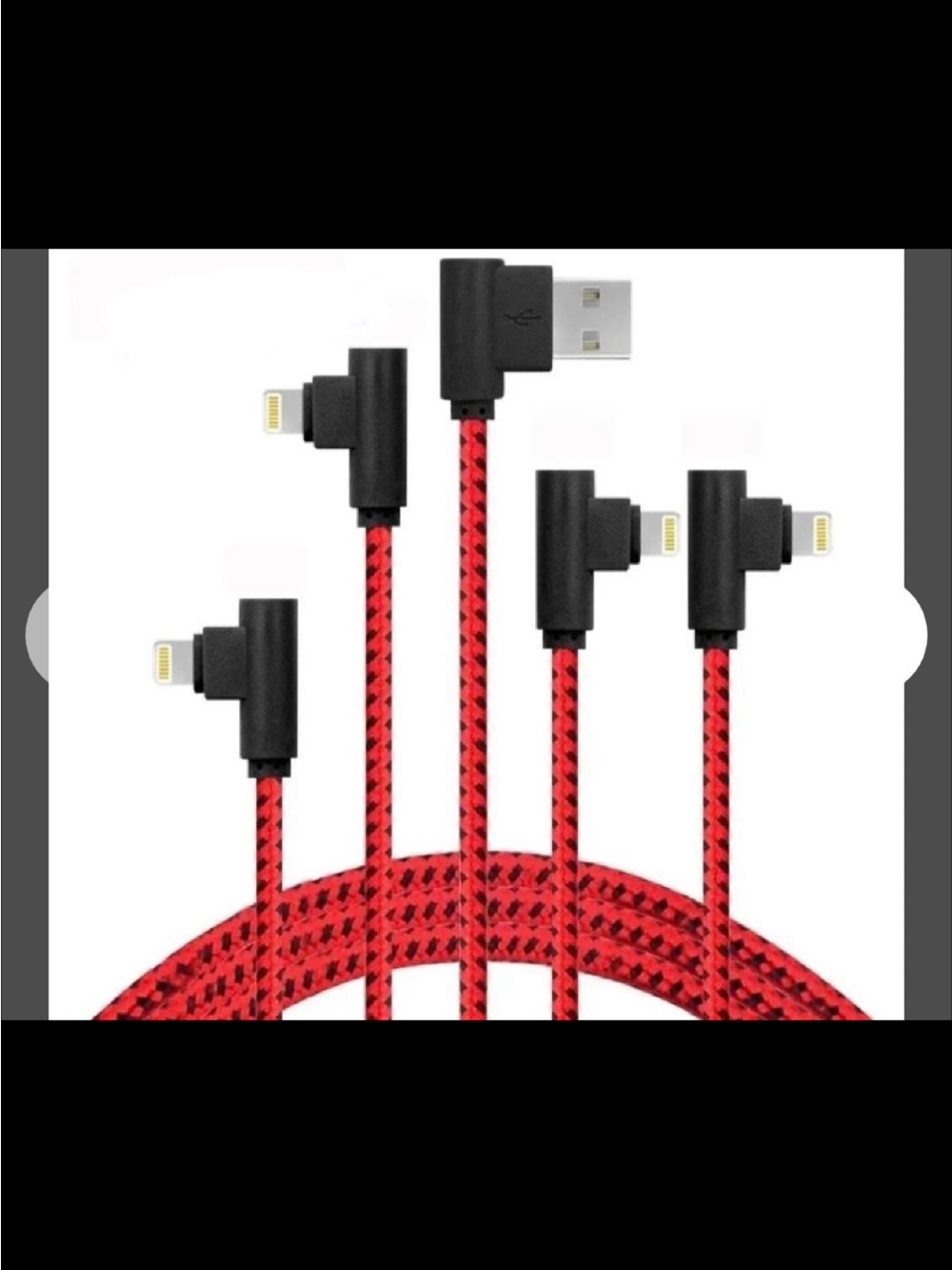 Universal 4-Pack Right-Angle Lightning Charging Cables - Red